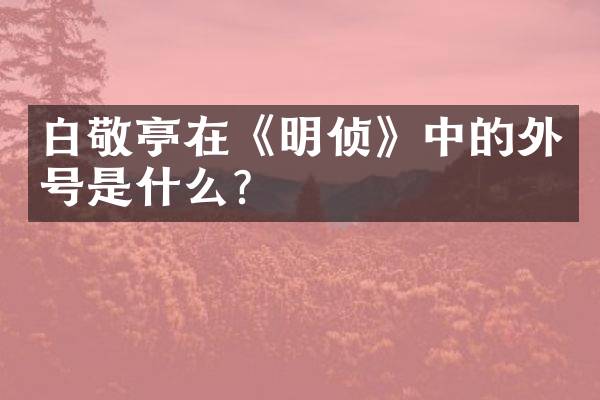 白敬亭在《明侦》中的外号是什么？